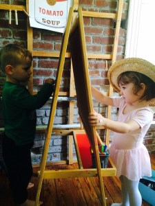 Patrick  drawing shapes and sharing his Van Gogh Hat!